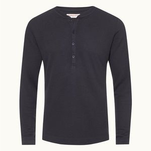 Orlebar Brown Harrison Cashmere Button Long Sleeve in Night Iris Blue